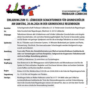 13. Lübbecker Grundschul-Schachturnier am 20.06.2026.